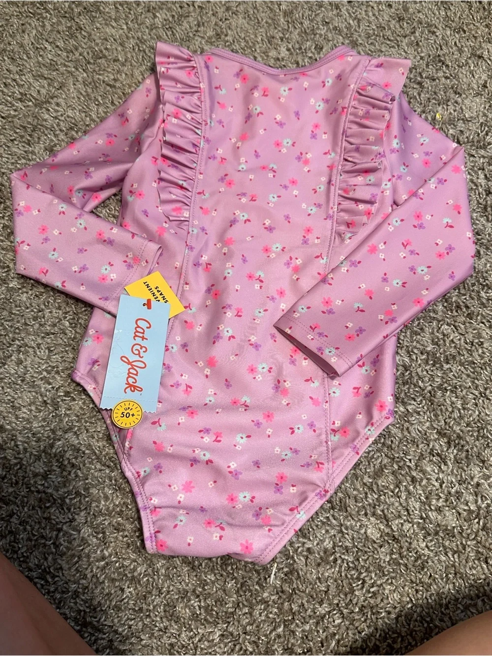 Cat & Jack Pink Floral Ruffle Long-Sleeve One-Piece Swimsuit